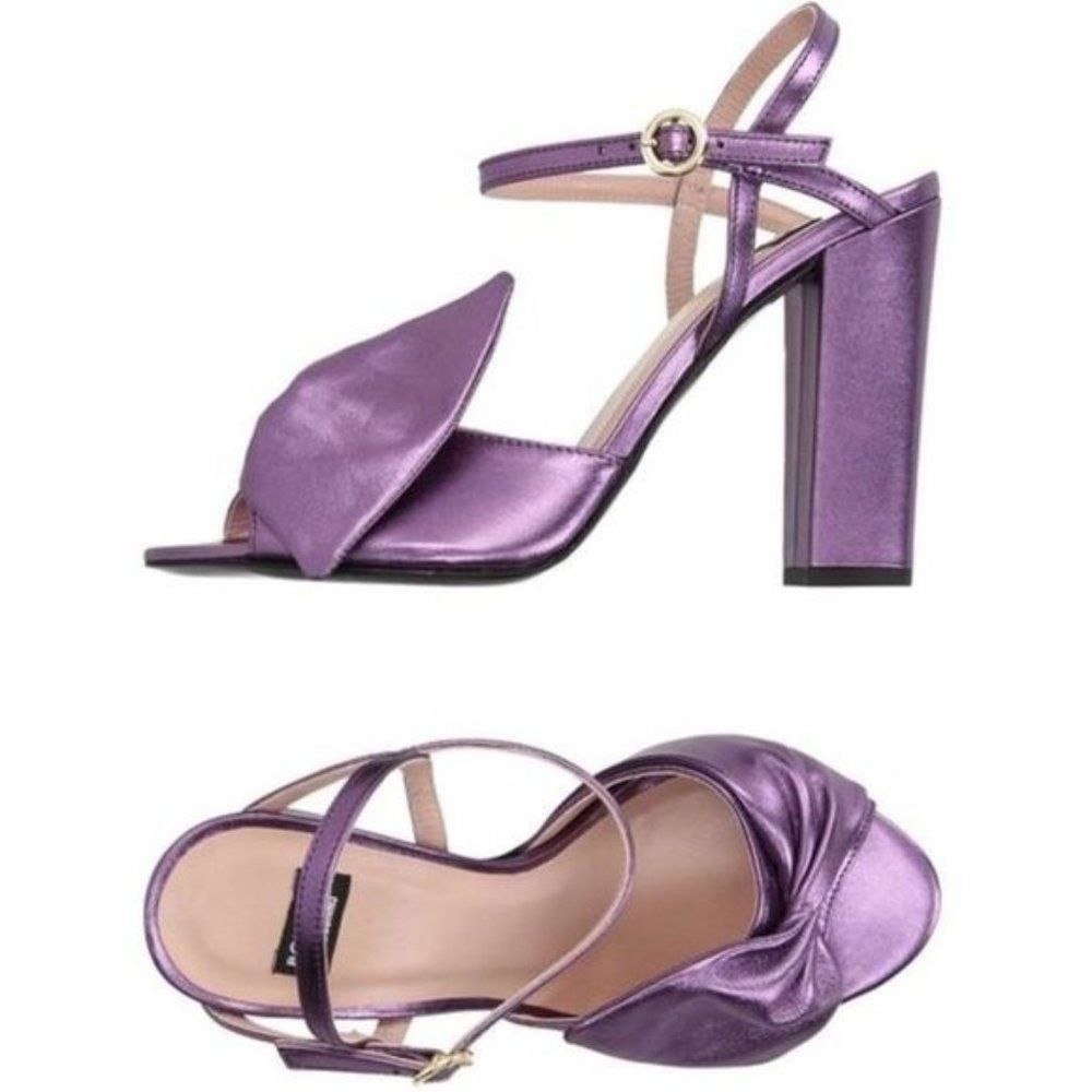 Moschino Metallic Purple Block Heel Sandals